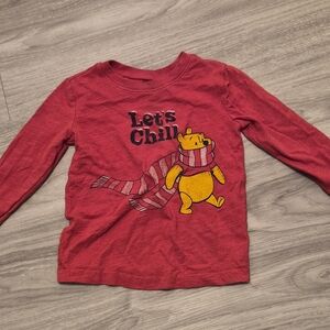 Disney Red Long Sleeve Tee with Yellow Winnie the Pooh Graphic